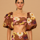 Sunflower Puff Sleeve Crop Top