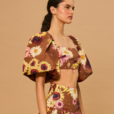 Sunflower Puff Sleeve Crop Top