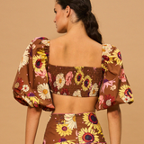 Sunflower Puff Sleeve Crop Top