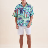 Green Palm 100% Linen Short Sleeve Shirt