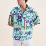 Green Palm 100% Linen Short Sleeve Shirt