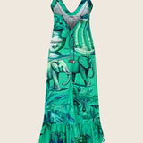 Green Garden V Neck Long Dress