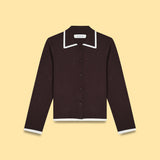 KNIT CARDIGAN WITH CONTRAST COLLAR AND CUFFS