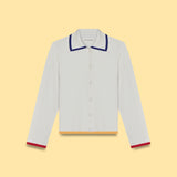 KNIT CARDIGAN WITH CONTRAST COLLAR AND CUFFS