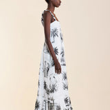 Black&White Garden %100 Linen Long Dress