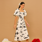 Midnight Tide Puff Sleeve Dress