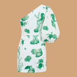 Emerald Reef One-Shoulder Mini Dress