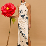 Midnight Ocean Halter Maxi  Dress