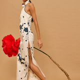 Midnight Ocean Halter Maxi  Dress