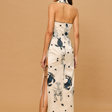 Midnight Ocean Halter Maxi  Dress