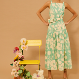 Seafoam Garden Sleeveless Dress with Belt