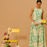 Seafoam Garden Sleeveless Dress with Belt