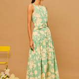 Seafoam Garden Sleeveless Dress with Belt