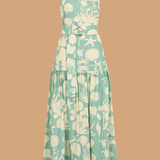Seafoam Garden Sleeveless Dress with Belt