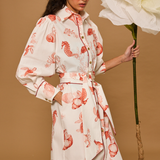 Coral Reef Belted Maxi Shirt Dress