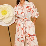 Coral Reef Belted Maxi Shirt Dress