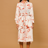 Coral Reef Belted Maxi Shirt Dress