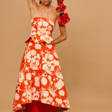 Coral Bloom Strapless Peplum  Dress