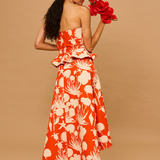 Coral Bloom Strapless Peplum  Dress