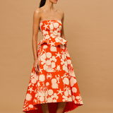 Coral Bloom Strapless Peplum  Dress