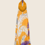 Tropical Peacock Halter Neck Long Dress