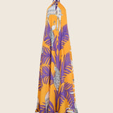 Tropical Peacock Halter Neck Long Dress