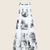 Black&White Garden %100 Linen Long Dress