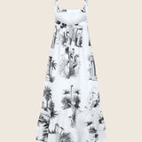 Black&White Garden %100 Linen Long Dress