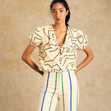 Short Sleeve Elastic Waist Blouse