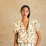 Short Sleeve Elastic Waist Blouse