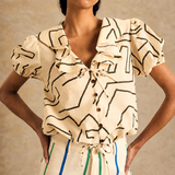 Short Sleeve Elastic Waist Blouse