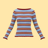 Horizental Striped Long Sleeve Knit Top