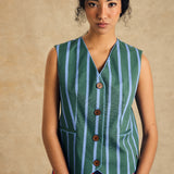 Sleeveless V-Neck Vest With Binding Detail