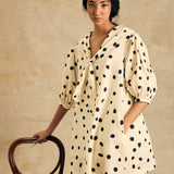 Puff Sleeve Dress With Tie Detail