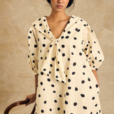 Puff Sleeve Dress With Tie Detail