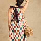 Sleeveless V Neck Dress With Bow Detail