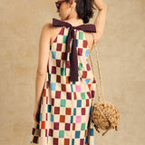 Sleeveless V Neck Dress With Bow Detail