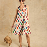 Sleeveless V Neck Dress With Bow Detail