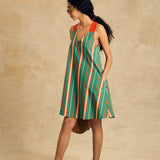 Sleeveless V Neck Dress With Bow Detail