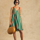 Sleeveless V Neck Dress With Bow Detail