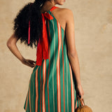 Sleeveless V Neck Dress With Bow Detail