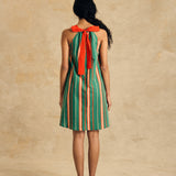 Sleeveless V Neck Dress With Bow Detail