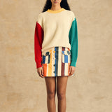 Color Block Sleeve Crew Neck Sweater