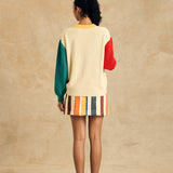 Color Block Sleeve Crew Neck Sweater