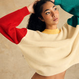 Color Block Sleeve Crew Neck Sweater