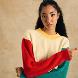 Color Block Sleeve Crew Neck Sweater