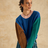 Color Block Sleeve Crew Neck Sweater