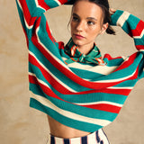 Color Block Sleeve Crew Neck Sweater