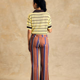 Striped Polo Neck Knit Top