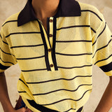 Striped Polo Neck Knit Top